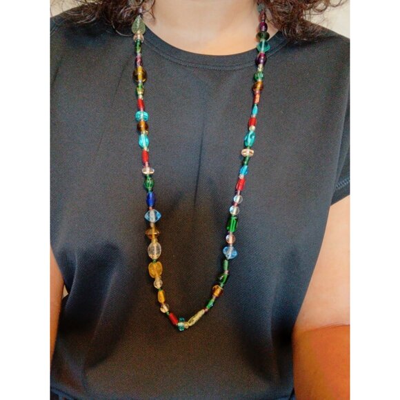 Women's Colorful Boho Glass Beaded Eclectic Style Fashion Long Necklace - Picture 2 of 9